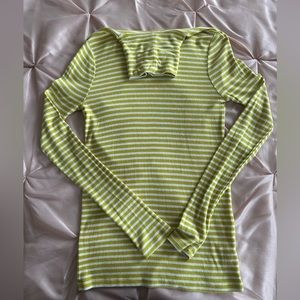 Gap Ribbed Green and White Striped Turtleneck, Size Small